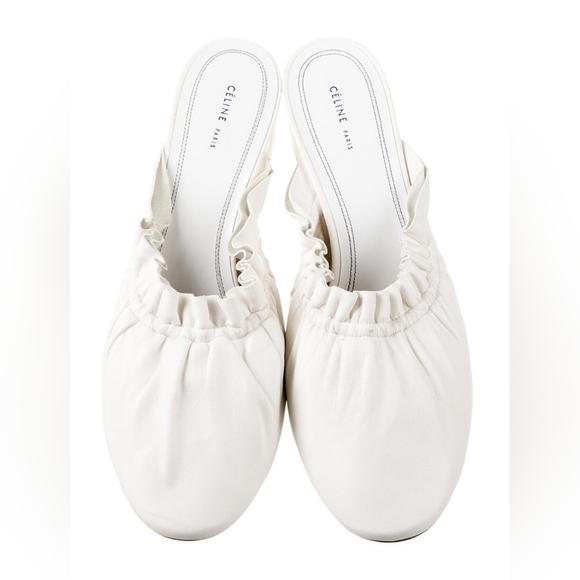 CELINE White Ruffle Leather Mule - Picture 4 of 9